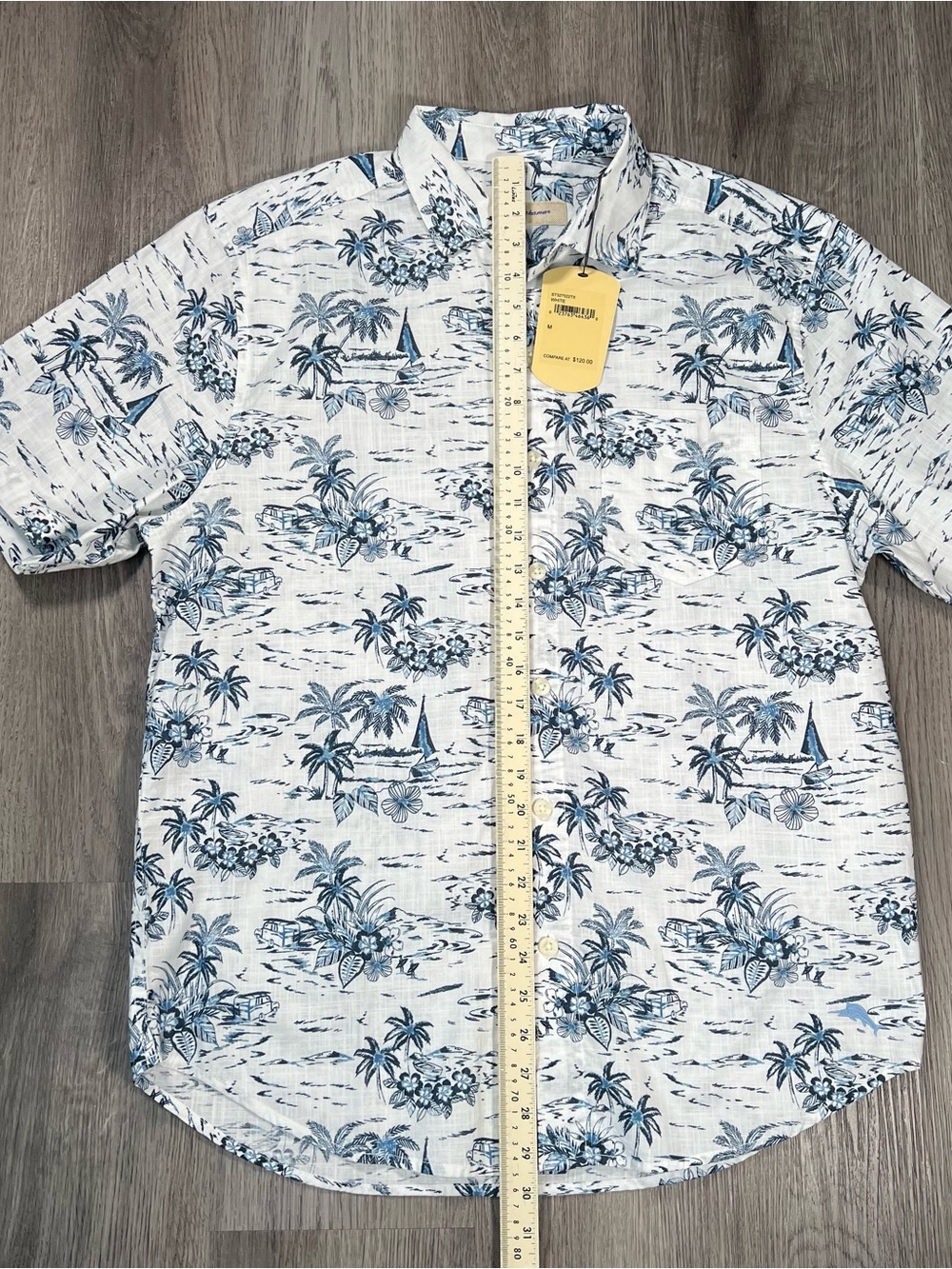 New Tommy Bahama Hawaiian Shirt All Over Print ST327522TX Men's M White Sailboat - Picture 5 of 7